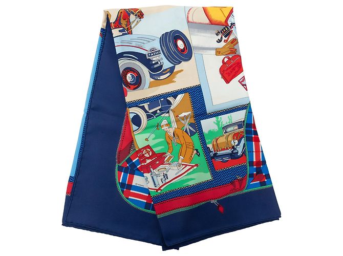 Hermès Blue L Elegance et le Confort en Automobile Silk Scarf 90 Blu scuro