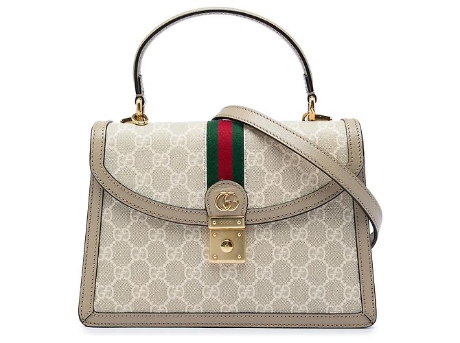 Gucci Beige Small GG Canvas Web Ophidia Top Handle Flap
