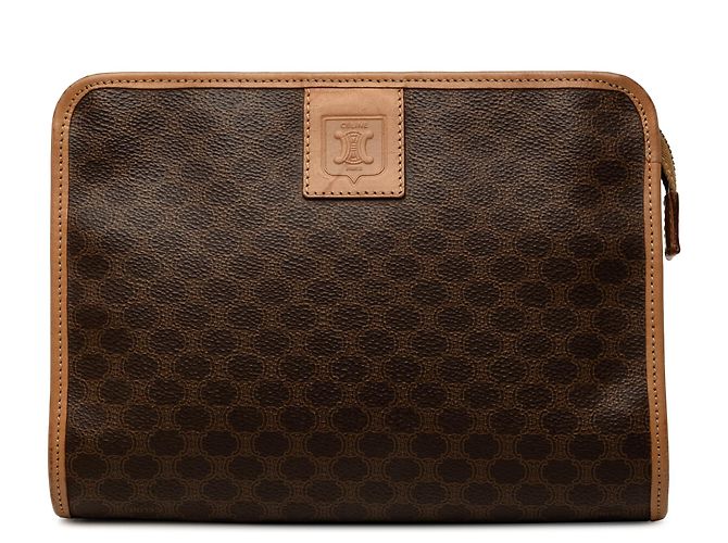 Céline Clutch Celine Brown Macadam Coated Canvas Marrone