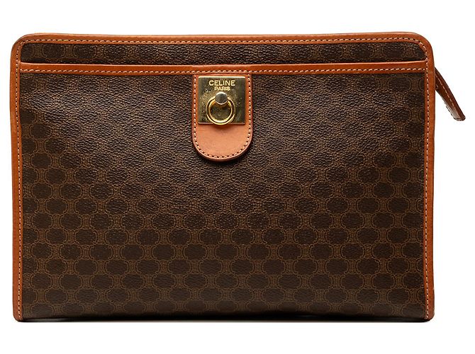 Céline Clutch Celine Brown Macadam Coated Canvas Marrone