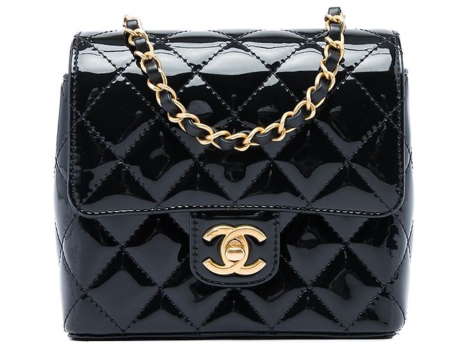Chanel Black Mini Square Quilted Patent Single Flap Nero