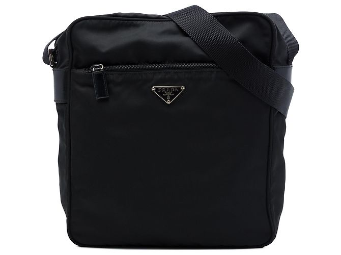 Prada Bolsa crossbody em Tessuto preta com fecho de correr Preto