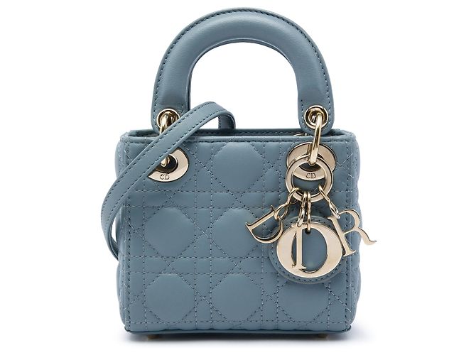 Autre Marque Dior Blue Micro Lambskin Cannage Lady Dior Bleu