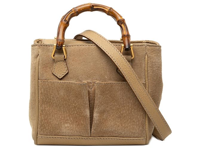Bamboo Bolsa Satchel Mini em Camurça Marrom com Bambu Gucci
