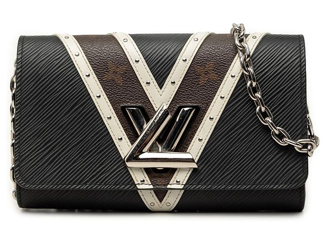 Louis Vuitton Black Epi Monogram Studded Twist Wallet on Chain Noir