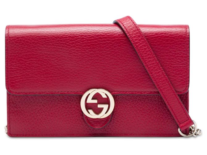 Gucci Carteira com corrente Interlocking G em couro de bezerro vermelho