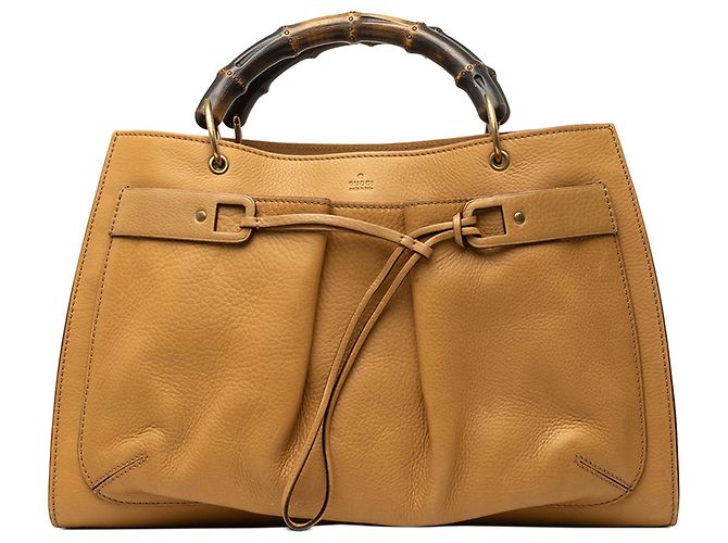Bamboo Bolsa Gucci em couro de bezerro marrom com bambu Castanho claro