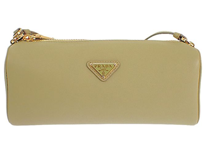 Borsa a spalla pouch Prada in pelle di vitello marrone Cachi