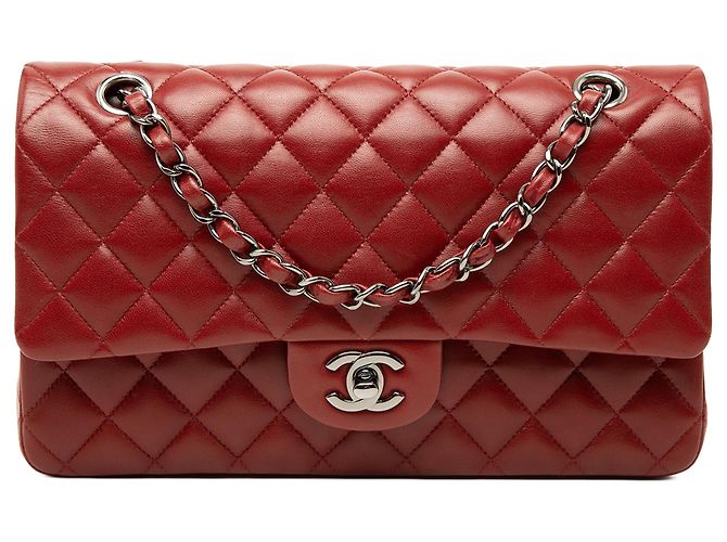 Chanel Red Medium Classic Lambskin Double Flap Rosso Bordò