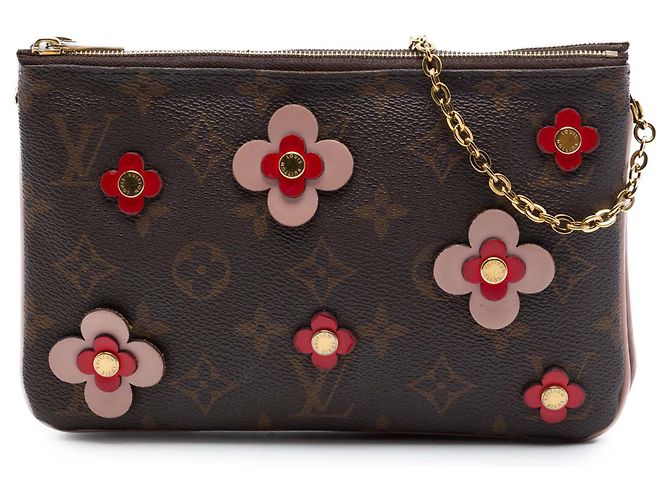 Louis Vuitton Brown Monogram Blooming Flowers Double Zip Pochette Marrone