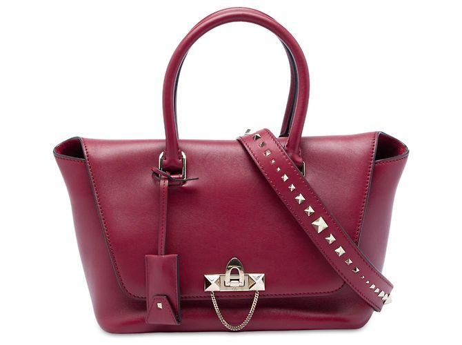 Bolsa Valentino Rockstud Demilune em couro vermelho Bordeaux
