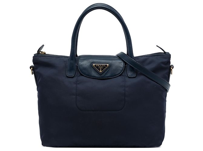 Bolsa Prada em Tessuto com acabamento em Saffiano azul Azul marinho