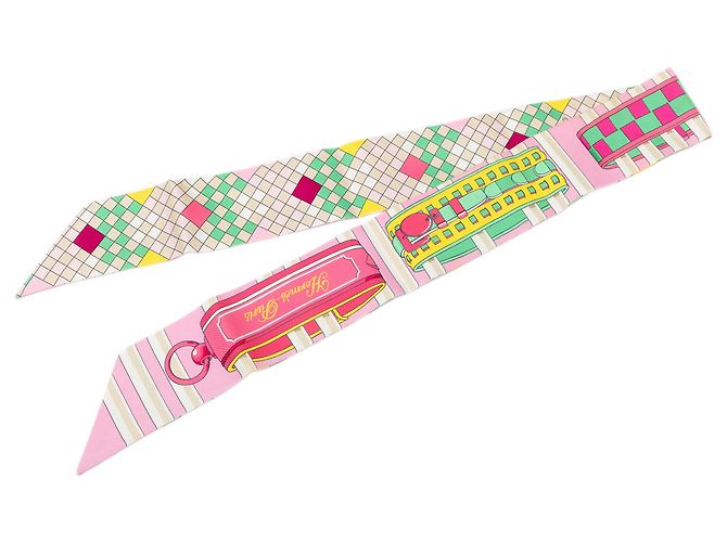 Hermès Pink Colliers De Chiens Remix Twilly Silk Scarf Rosa
