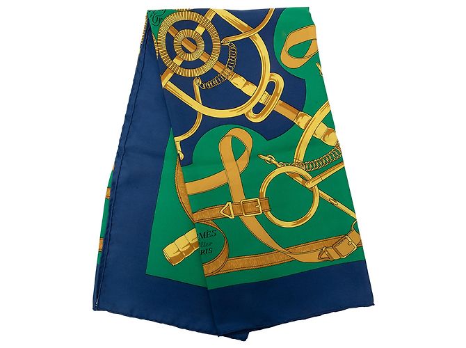 Lenço de seda Hermès Blue Eperon D Or 90 Azul Azul escuro
