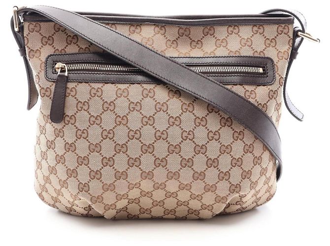 Bolsa de Ombro Gucci em Lona GG e Couro Marrom Bege