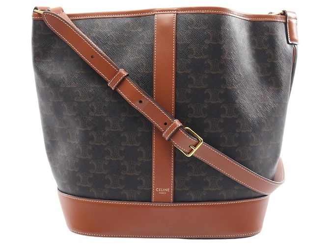 Céline Sac à épaule seau Celine Triomphe Medium Marron