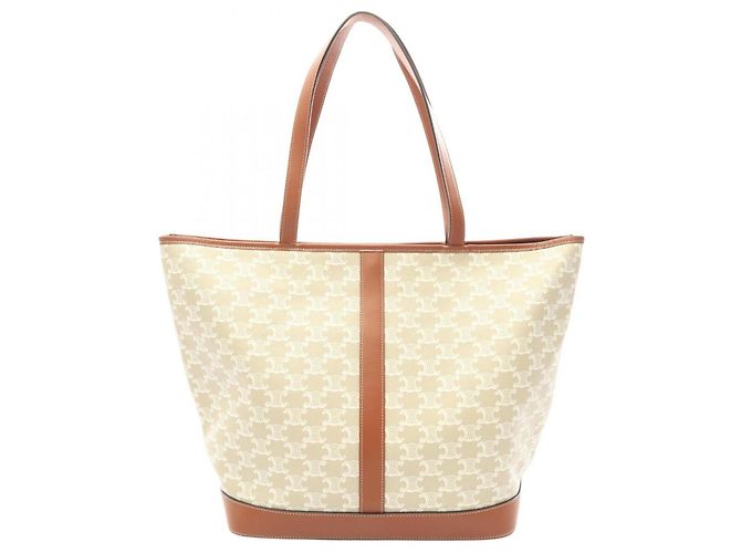 Céline Borsa Tote Cabas Triomphe Medium Celine Marrone Bianco Beige