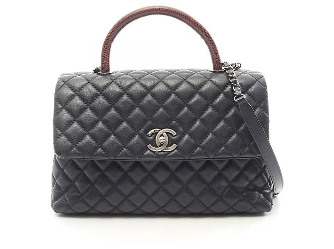 Bolso 2-Way Chanel Matelassé Coco Handle Burdeos Azul marino