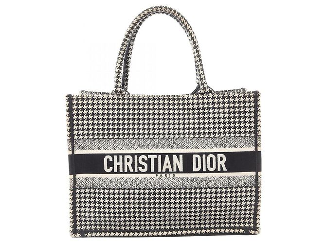 Christian Dior Medium Houndstooth Book Tote Nero Crudo