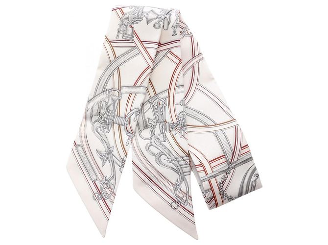 Hermès Twilly HARNAIS LEGENDAIRE Lenço de seda Branco Multicor