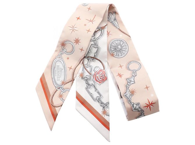 Hermès Pañuelo de seda Hermes Twilly C'EST LA FETE Multicolor Beige