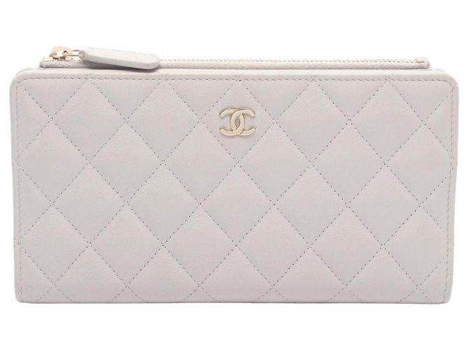 Chanel Matelassé Gray Bi-fold Long Wallet Brown