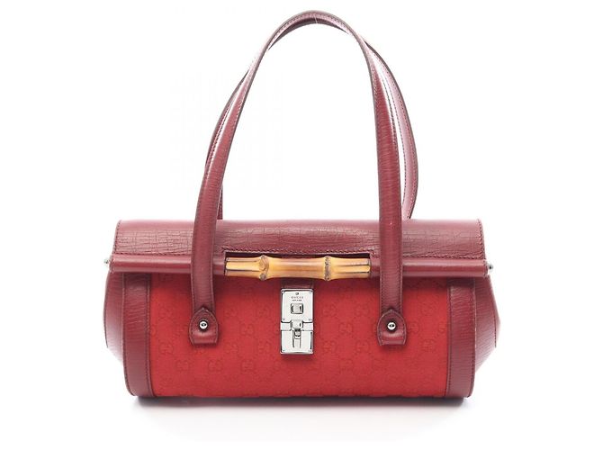 Borsa Gucci Bamboo GG Canvas Rosso Bordò