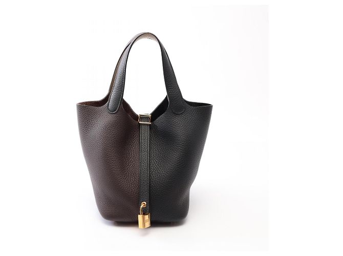 Hermès Bolsa Hermes Picotin Lock PM Marrom Preto Bege