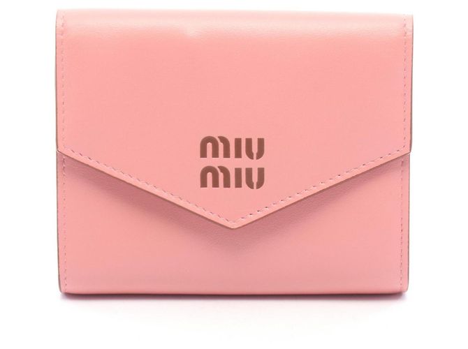 Cartera tri-fold Miu Miu SOFTY LOGO Castaño Rosa