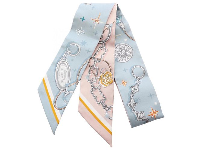 Hermès Hermes Twilly C'EST LA FETE Ribbon Scarf Blu Multicolore