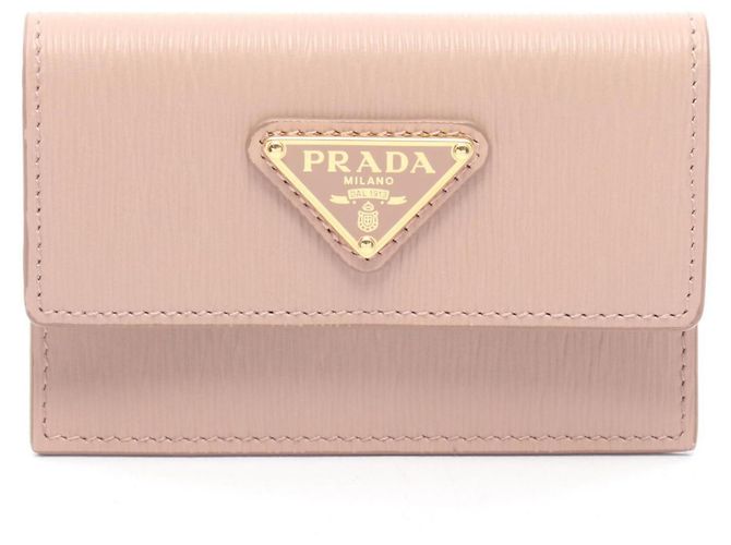 Prada Triangle Logo Kartenetui aus rosa Leder Pink