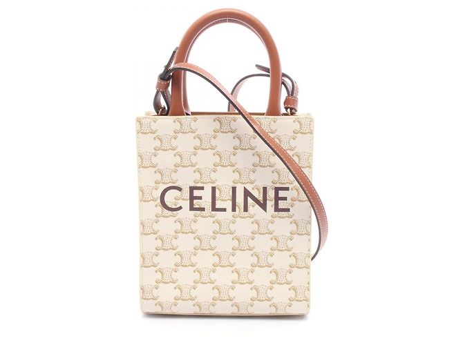 Céline Celine Mini Vertical Cabas Triomphe Handbag Brown Cream