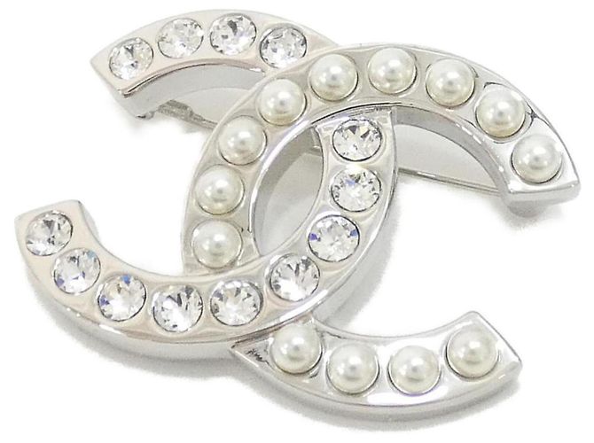 Broche Chanel ABG241 Prata e Branco