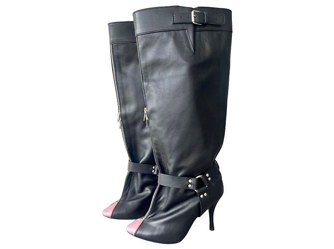 Autre Marque Stivali August Barron Pelle Nera e Raso Rosa Nero