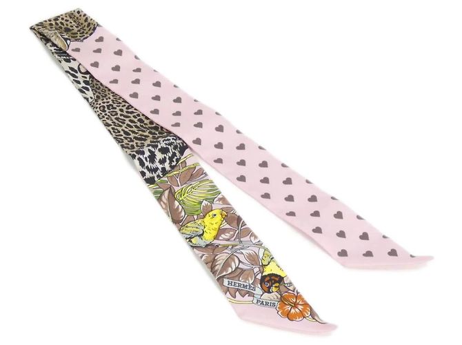 Hermès Lenço Twilly Hermes JUNGLE LOVE Rosa