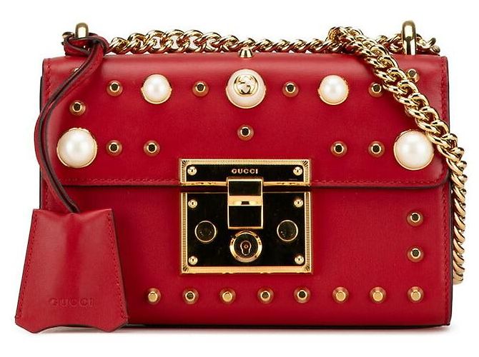 Padlock Borsa a tracolla Gucci con catena, borchie e lucchetto Rosso