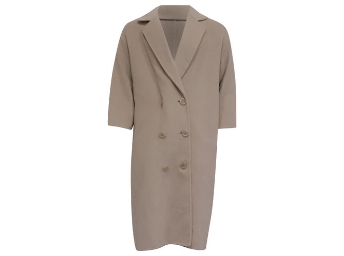 Mansur Gavriel Double-Breasted Coat in Beige Wool