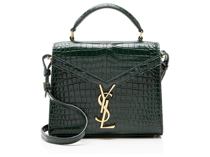 Autre Marque Saint Laurent Monogram Cassandra Mini Top Handle de piel con relieve de cocodrilo Verde