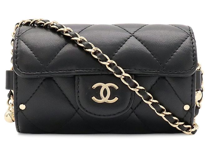 Chanel gesteppte Leder-Schultertasche Schwarz