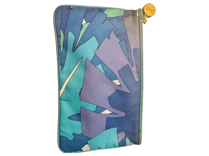 Clutch Emilio Pucci de seda estampado Blanco Azul Verde Azul claro