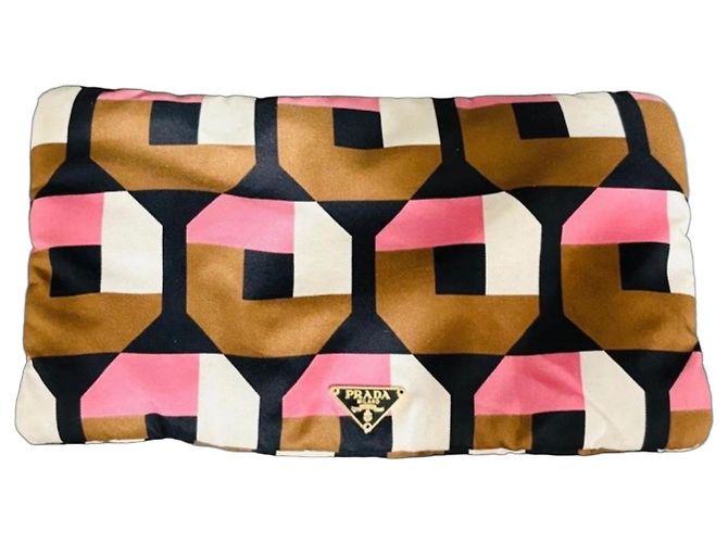 Clutch Prada de seda con estampado geométrico Castaño Negro Rosa Blanco