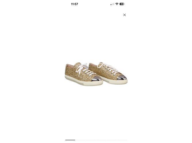 Miu Miu Goldglitzer Low-Top-Sneaker mit Metallkappe Golden