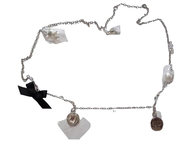 Autre Marque Collana Dior in argento con ciondoli CD e stella Nero Silver hardware