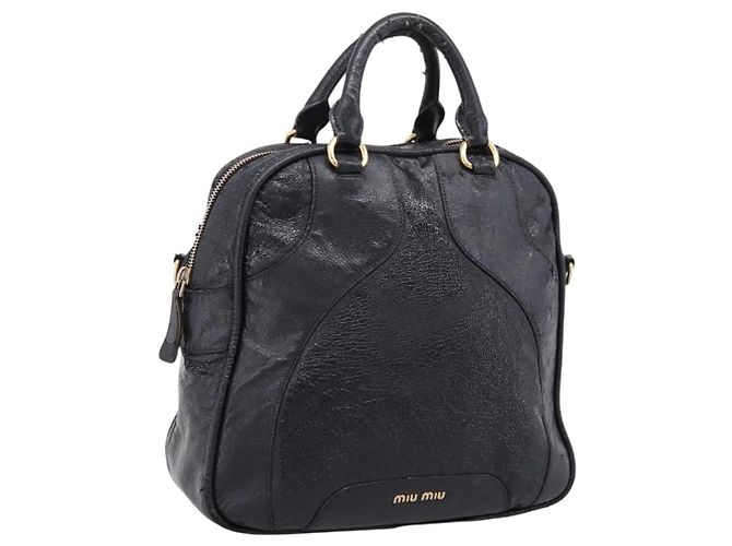 Bolsa Miu Miu em couro preto e dourado Auth 206226
