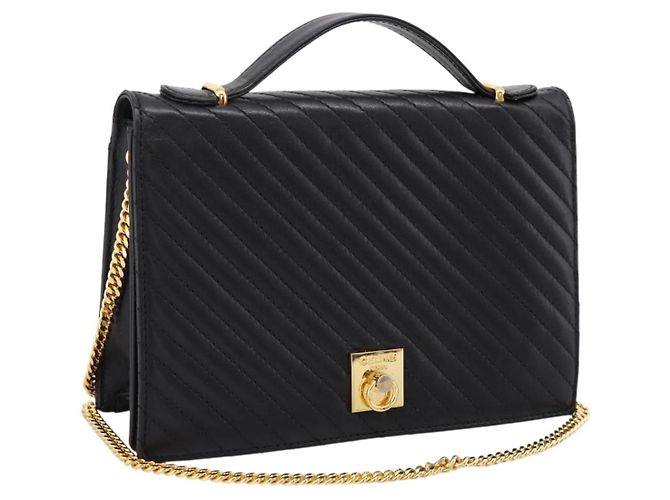 Céline Sac à main CELINE en cuir 2way Noir Doré Auth mr3033V