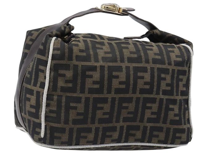 FENDI Zucca Canvas Vanity Handtasche Schwarz Braun Auth 206079
