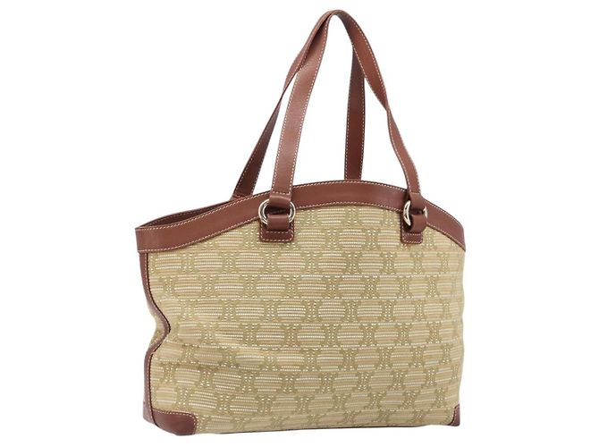 Céline Saco Tote CELINE Macadam Canvas Bege Gold Auth 206043V Dourado