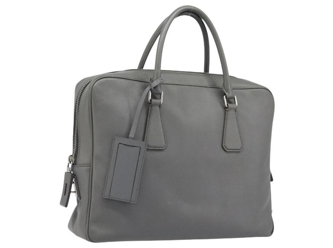 PRADA Business-Tasche Saffiano-Leder Grau Silber Auth bs37335A Braun