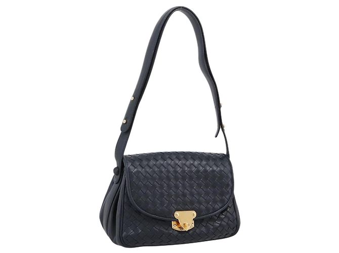 Borsa a tracolla Bottega Veneta INTRECCIATO in pelle nera e oro Auth mr2936 Nero