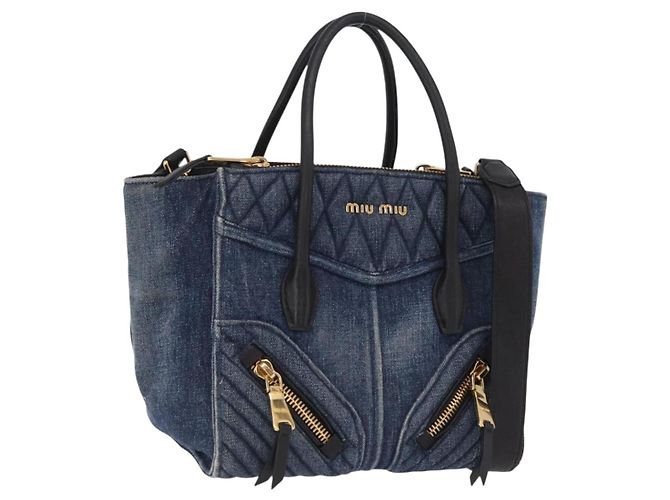 Sac à main Miu Miu Biker Denim 2way Navy Gold Auth 206083V Doré Bleu Marine